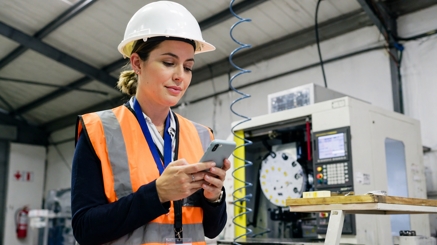 Frontline manufacturing worker on phone
